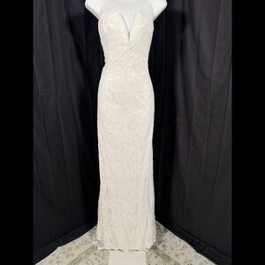 Lulus Gorgeous Love White Lace Strapless Mermaid Maxi Dress Size XL